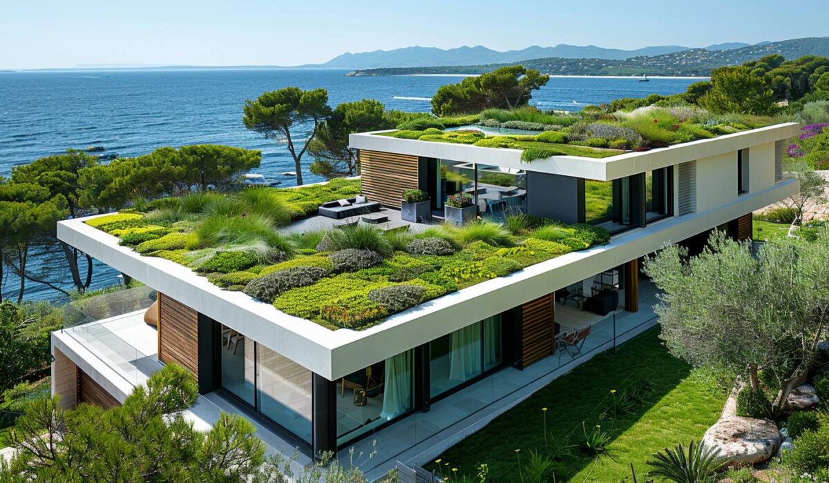Villa avec toiture végétalisée surplombant la mer à Saint-Tropez