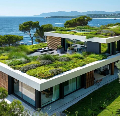 Villa avec toiture végétalisée surplombant la mer à Saint-Tropez