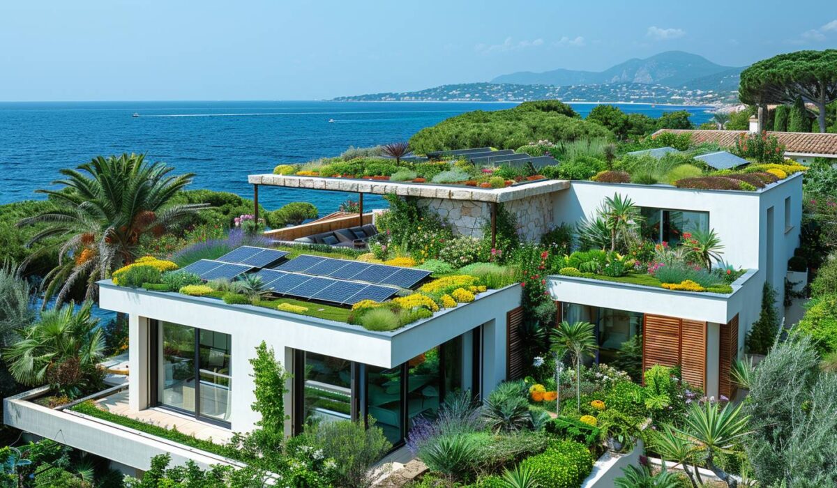 Villa de luxe à Saint-Tropez avec toiture végétalisée méditerranéenne et vue mer