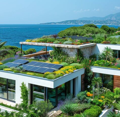 Villa de luxe à Saint-Tropez avec toiture végétalisée méditerranéenne et vue mer